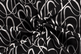 55% polyester, 45% viscose stoffen - Tricot stof - bedrukt abstract - zwart grijs - 18115-069