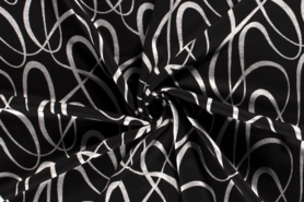 Uitverkoop - Tricot stof - bedrukt abstract - zwart grijs - 18115-069