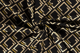 Uitverkoop - Tricot stof - abstract - zwart beige goud - 18129-280