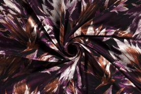 Paarse stoffen - Tricot stof - bedrukt bloemen - aubergine - 18135-018