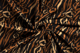 Beige stoffen - Tricot stof - bedrukt tijgerprint - beige - 18137-052