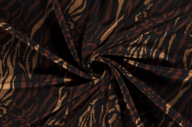 55% Polyester, 45% Viskose - Tricot stof - bedrukt tijgerprint - bruin - 18137-058