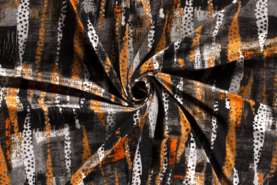 Oranje stoffen - Tricot stof - bedrukt verfstrepen - oranje - 18134-056