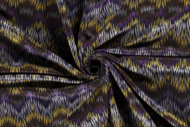 55% Polyester, 45% Viskose - Tricot stof - bedrukt zigzag - paars - 18116-043