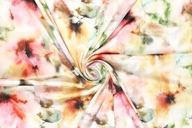 Bloemen motief stoffen - Satijn stof - stretch blurry water flower - geel - 19616-580
