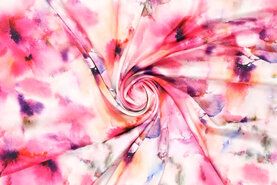 Exclusieve stoffen - Satijn stof - stretch blurry water flower - roze - 19616-875