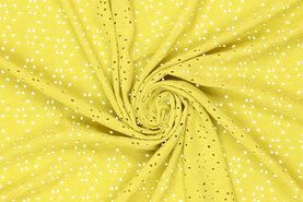 95% Polyester, 5% Elastan - Tricot stof - broderie bloemen - geel - 16695-315