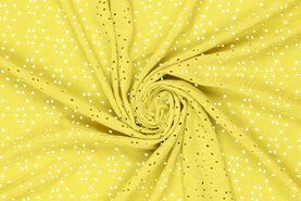 Jersey - Tricot stof - broderie bloemen - geel - 16695-315
