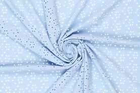 95% polyester, 5% elastan stoffen - Tricot stof - broderie bloemen - lichtblauw - 16695-635