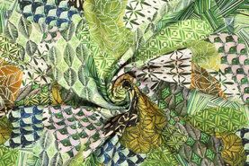 Nieuwe stoffen - Viscose stof - half linnen digitaal vintage patchwork - groen - 19815-315