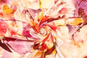 Viscose rekbare stoffen - Viscose stof - half linnen digitaal spring bouquet - roze - 19817-880