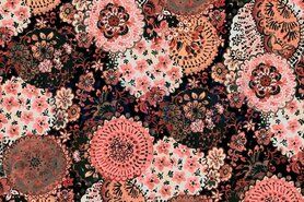By Poppy - Katoen stof - poplin bloemen - zwart - 8050-014
