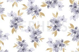 Paarse stoffen - Tricot stof - digitaal bloemen - lavendel - 20/6727-004
