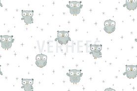 By Poppy - Flanel stof - baby uil - wit - 7215-003