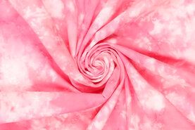 Geborduurde stoffen - Katoen stof - tie dye geborduurd - roze - 19706-880