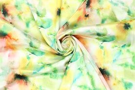 97% Polyester, 3% Elastan stoffen - Satijn stof - stretch blurry water flower - groen - 19616-315