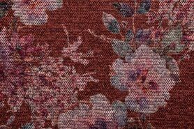 Bloemen motief stoffen - Gebreide stof - flowery lurex - terra - 16364-445