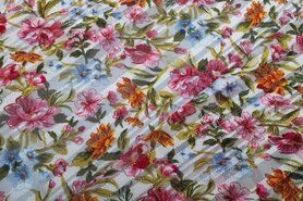 Bloemen motief stoffen - Polyester stof - bloom stripe satin lurex - gebroken wit - 16947-020