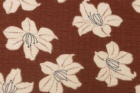 Bruine stoffen - Polyester stof - bubble chiffon bloemen - bruin - 16538-098