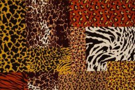 Uitverkoop - Polyester stof - scuba crepe dierenprint patch - geel - 16622-570