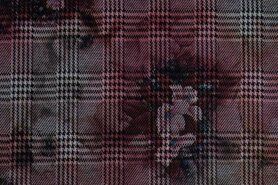 Katoenen tricot stoffen - Tricot stof - jacquard check fleur - rood - 16312-400