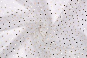 Doorschijnende stoffen - Tule stof - dots - wit goud - 317064-81