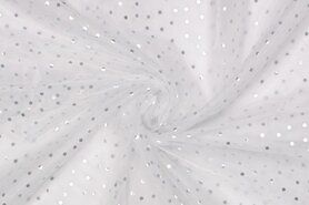Doorschijnende stoffen - Tule stof - dots - wit zilver - 317064-80
