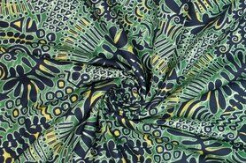 55% linnen, 45% viscose - Linnen stof - half linnen fantasie bladeren - groen - 910221-21