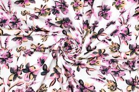 Tencel - Viscose stof - tencel digitaal bloemen - wit roze - 922764-10