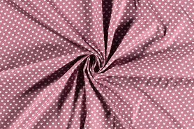 Katoenen stoffen met hartje - Katoen stof - klein hartje - oud roze - 1264-014