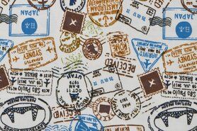 Textmotiv - Jersey Stoff - Briefmarken - weiß Denim - K10172-960