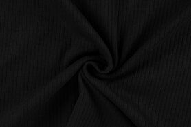 Zwarte stoffen - Tricot stof - rib mandy - zwart - K47010-690