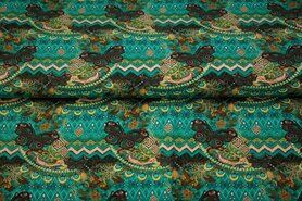 Fantasie stoffen - Tricot stof - digitaal fantasieprint vlinders - turquoise - 21070-10