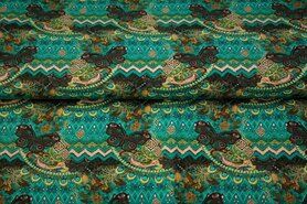 Turquoise stoffen - Tricot stof - digitaal fantasieprint vlinders - turquoise - 21070-10