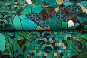 215gr/M² - Tricot stof - fantasie mozaiek - turquoise - 21063-10