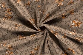 Viscose stoffen - Viscose stof - bloemen - beige - 19144-052