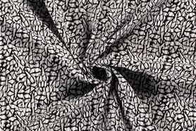 100% viscose stoffen - Viscose stof - borken crepe bedrukt print - zwart wit - 19087-069