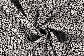 Zwarte stoffen - Viscose stof - borken crepe bedrukt print - zwart wit - 19087-069