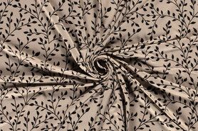 Bladeren motief - Tricot stof - bedrukt takjes - beige - 19217-052