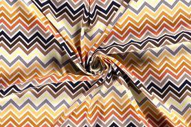 Broek stoffen - Stretch stof - zigzag - wit oranje - 19267-050