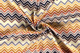 Witte / creme stoffen - Stretch stof - zigzag - wit oranje - 19267-050