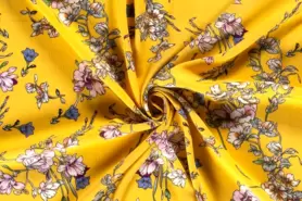 Gele stoffen - Viscose stof - bedrukt borken crepe bloemen - geel - 19093-034