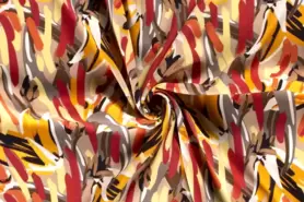Viscose rekbare stoffen - Viscose stof - bedrukt abstract - grijs oranje rood - 19070-061