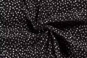 Viscose rekbare stoffen - Viscose stof - bedrukt borken crepe bloemen - zwart - 19094-069