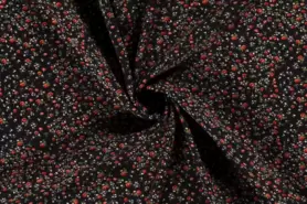 Viscose rekbare stoffen - Viscose stof - bedrukt borken crepe bloemen - zwart - 19100-069
