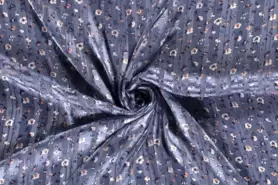 Polyester stoffen - Polyester stof - chiffon damast lurex bloemen - indigo - 19131-006