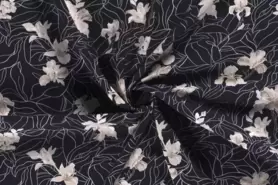 Viscose stoffen - Viscose stof - bedrukt bloemen - marineblauw - 19144-008