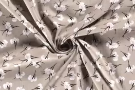 Kledingstoffen - Stretch stof - viscose bedrukt bloemen - beige - 19263-052