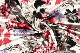 Bloemen motief stoffen - Tricot stof - bedrukt bloemen - rood - 19229-015