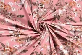 Bloemen motief stoffen - Tricot stof - bedrukt bloemen - roze - 19230-012